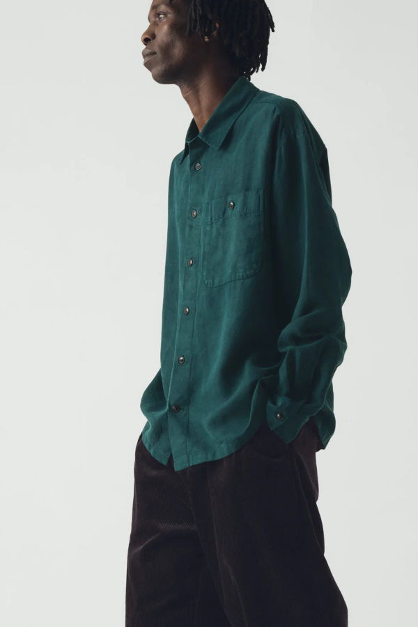 TOAST Linen Herringbone Shirt - Peacock Blue