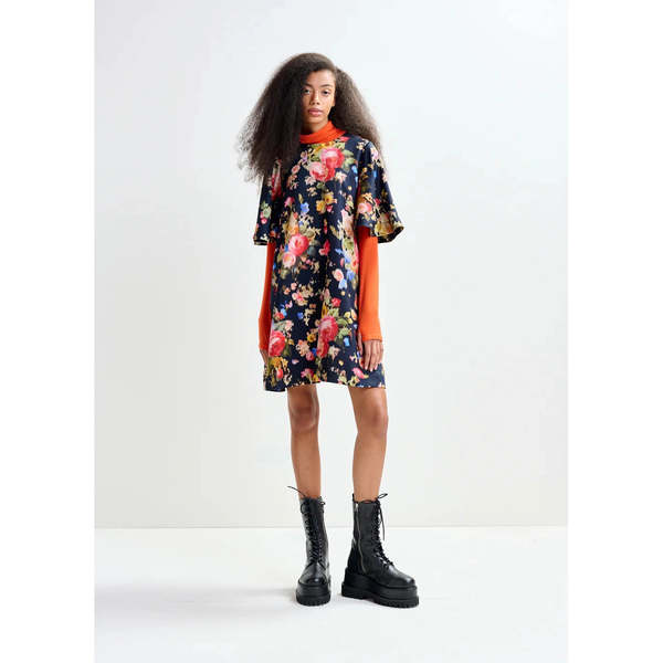 Essentiel Antwerp Jamie Wide A-Line Mini Dress - Black Blue Red Floral