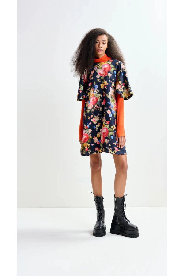 Essentiel Antwerp Jamie Wide A-Line Mini Dress - Black Blue Red Floral
