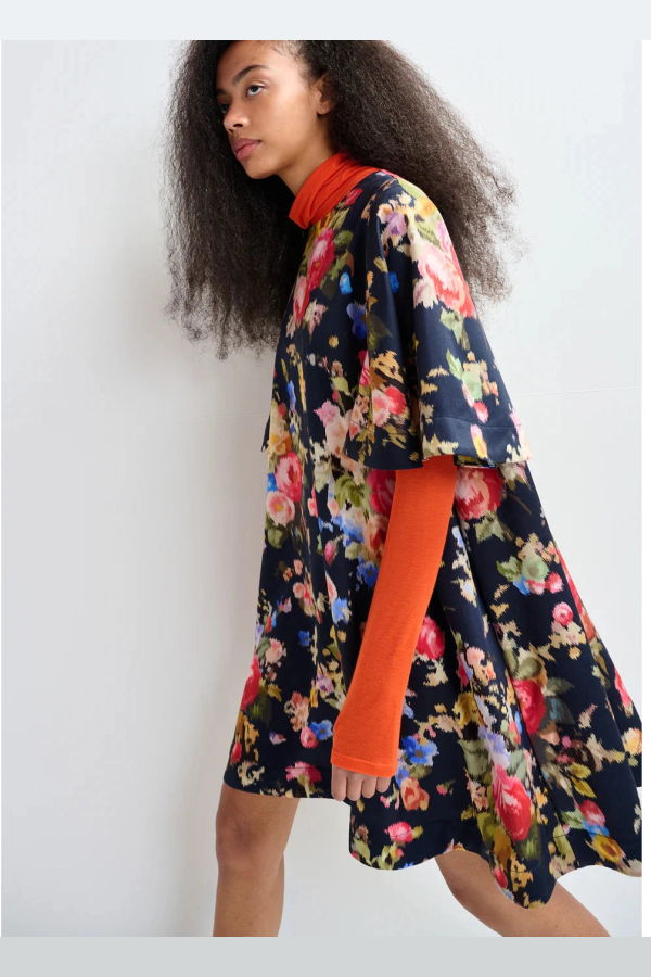 Essentiel Antwerp Jamie Wide A-Line Mini Dress - Black Blue Red Floral