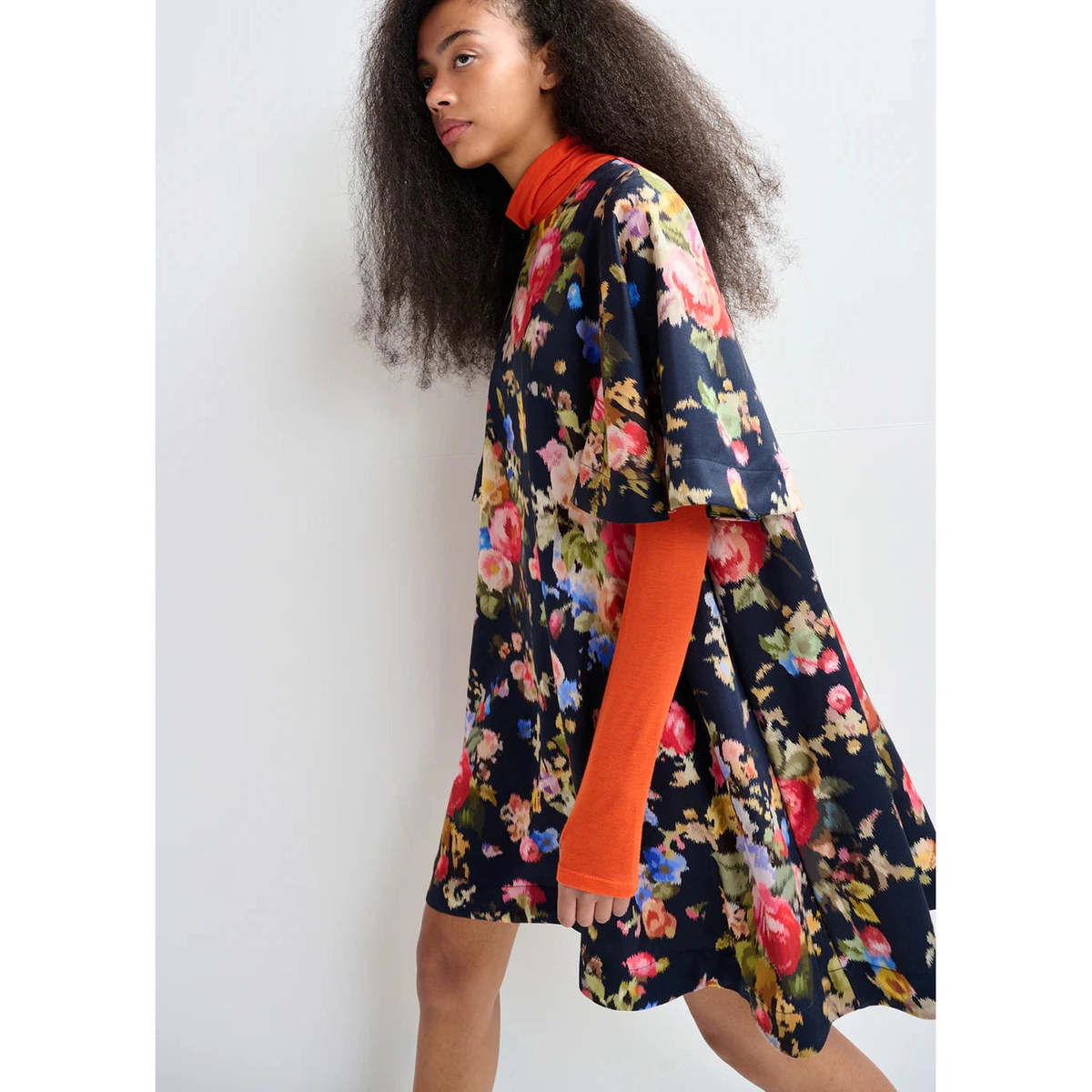 Essentiel Antwerp Jamie Wide A-Line Mini Dress - Black Blue Red Floral - Image 2 of 5