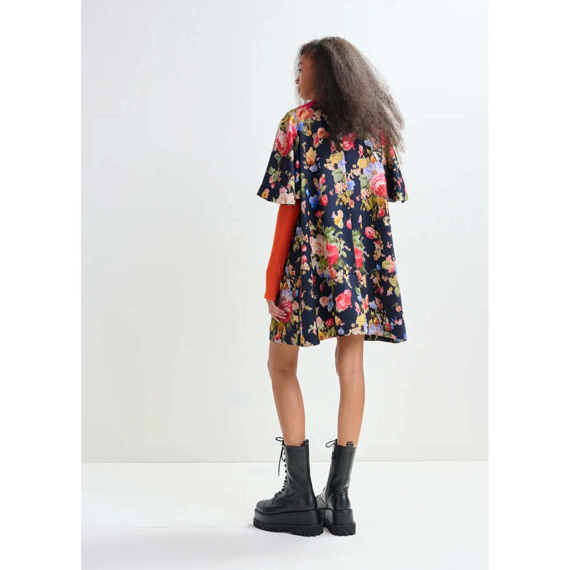 Essentiel Antwerp Jamie Wide A-Line Mini Dress - Black Blue Red Floral