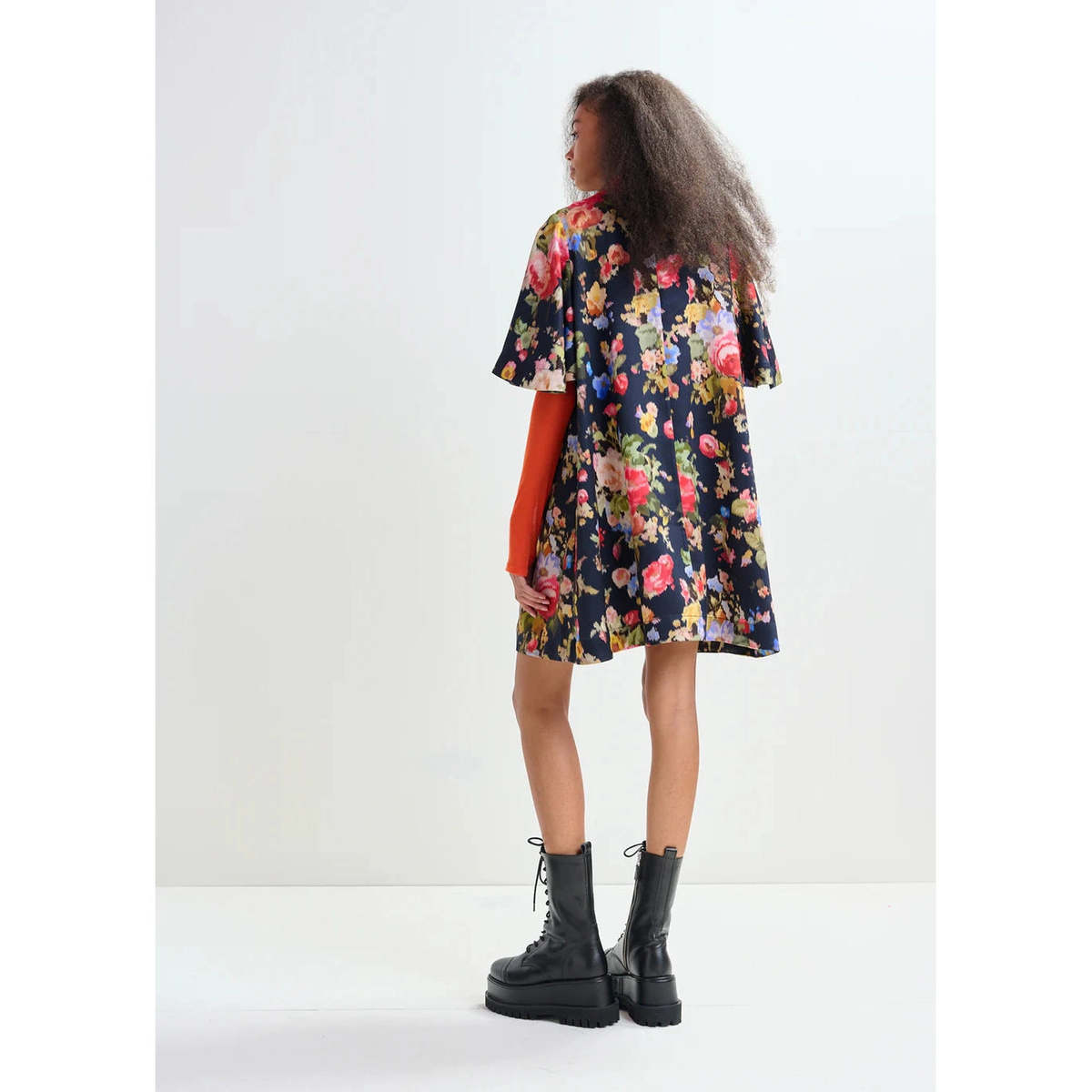 Essentiel Antwerp Jamie Wide A-Line Mini Dress - Black Blue Red Floral - Image 3 of 5