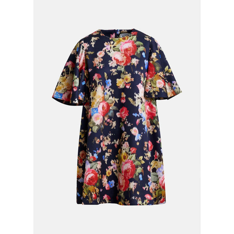 Essentiel Antwerp Jamie Wide A-Line Mini Dress - Black Blue Red Floral