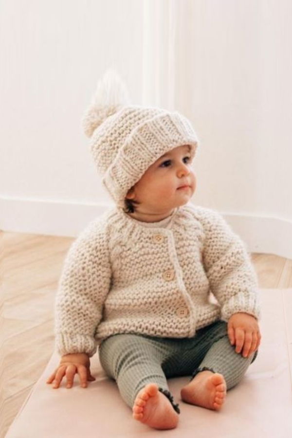 KIDS Huggalugs Garter Stitch Cardigan - Natural