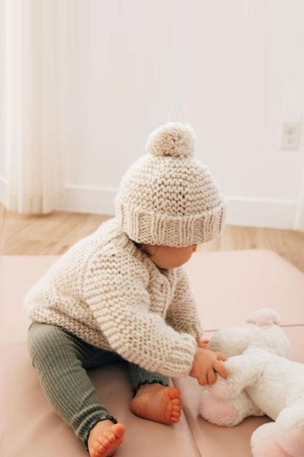 KIDS Huggalugs Garter Stitch Cardigan - Natural