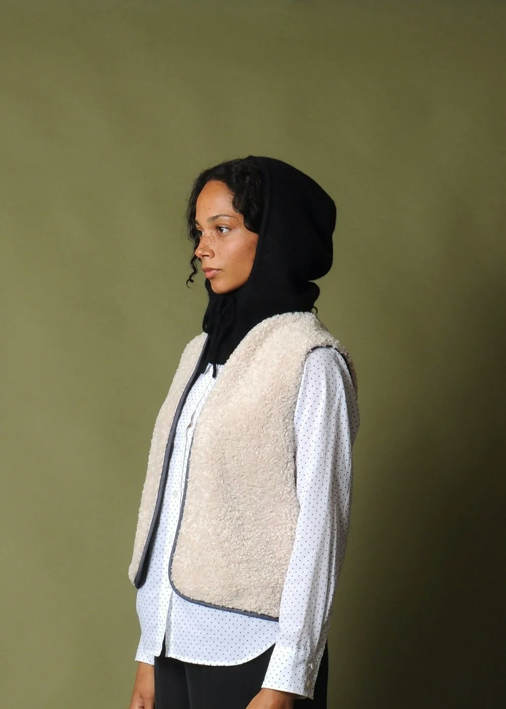 Micaela Greg Ivory Wool Blend Hat Micaela Greg Knit Hood | Garmentory main image 4