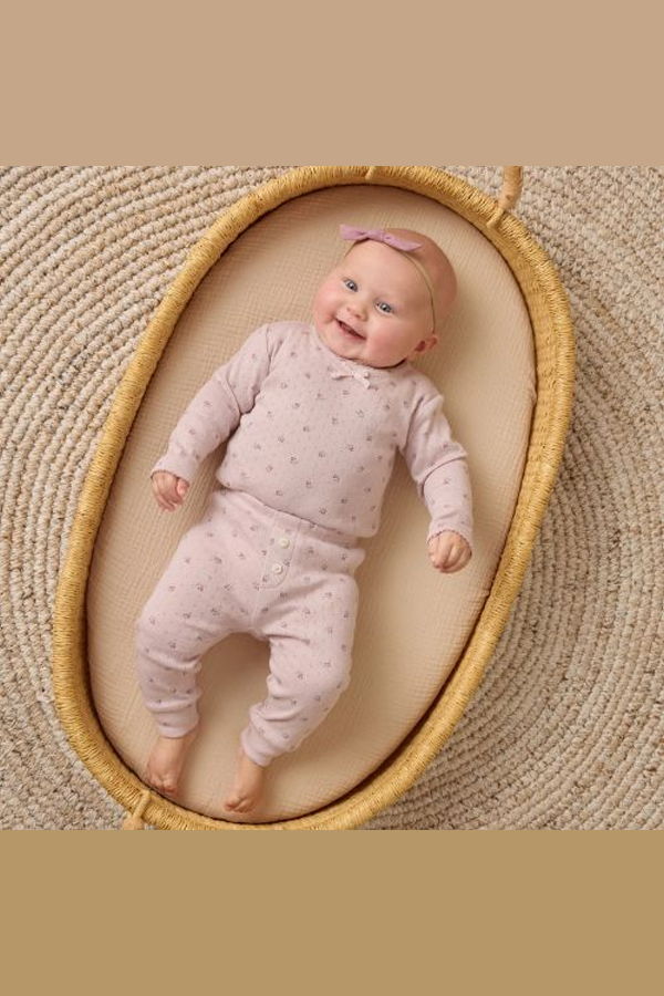 Rylee + Cru LLC Pointelle Long Sleeve Tee + Legging Set - Lilac Ditsy