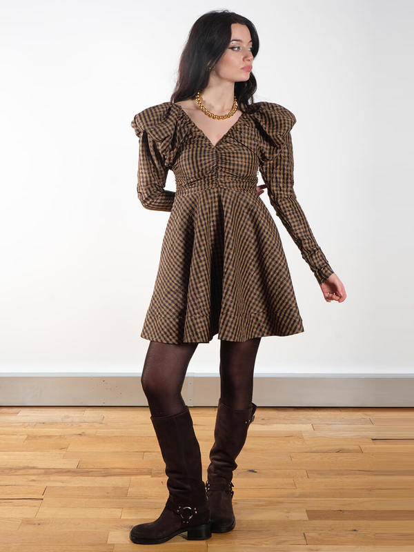 Ganni Crinkled Check Mini Dress Ganni Crinkled Check Mini Dress