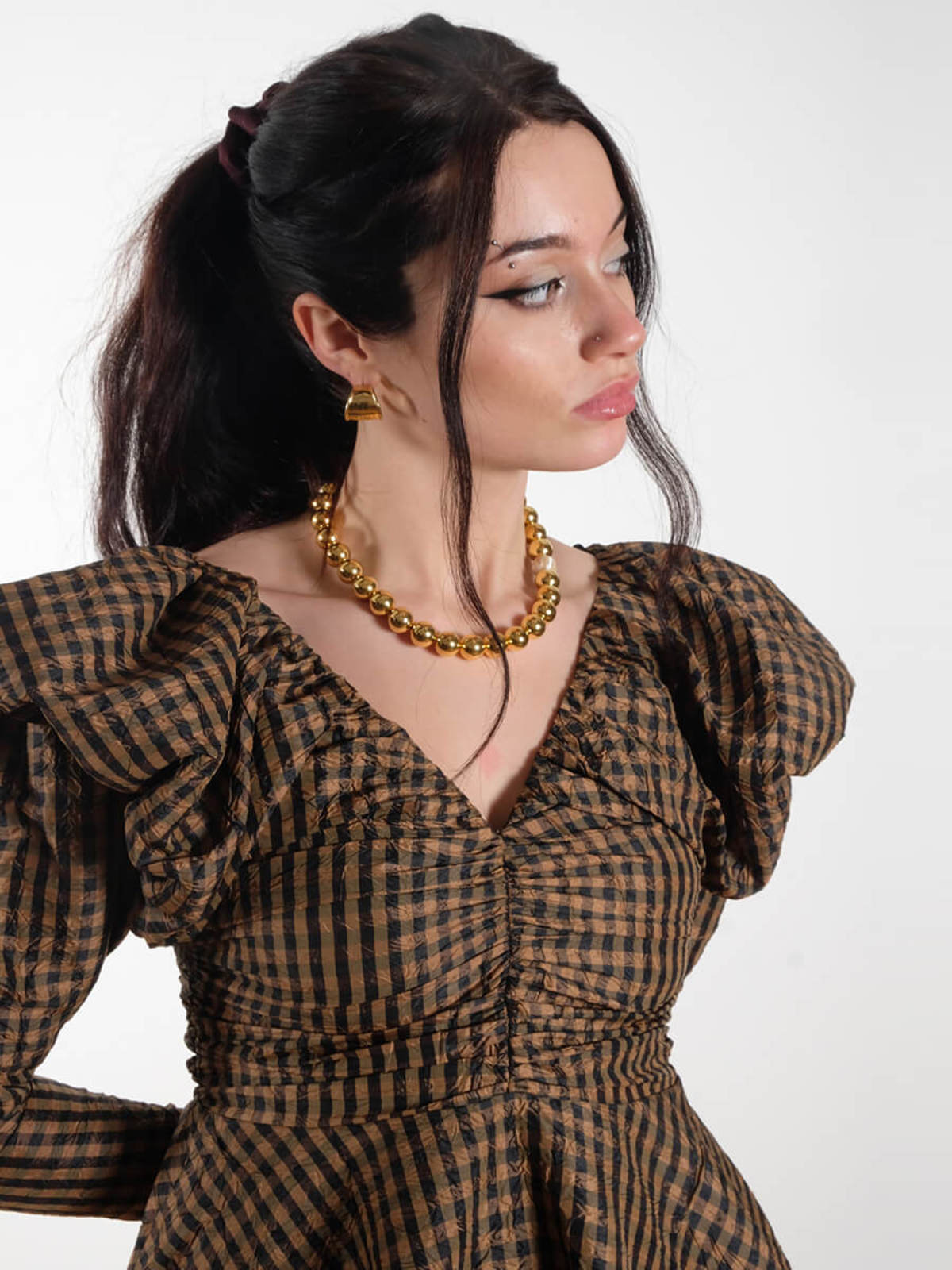 Ganni Crinkled Check Mini Dress - Image 5 of 6