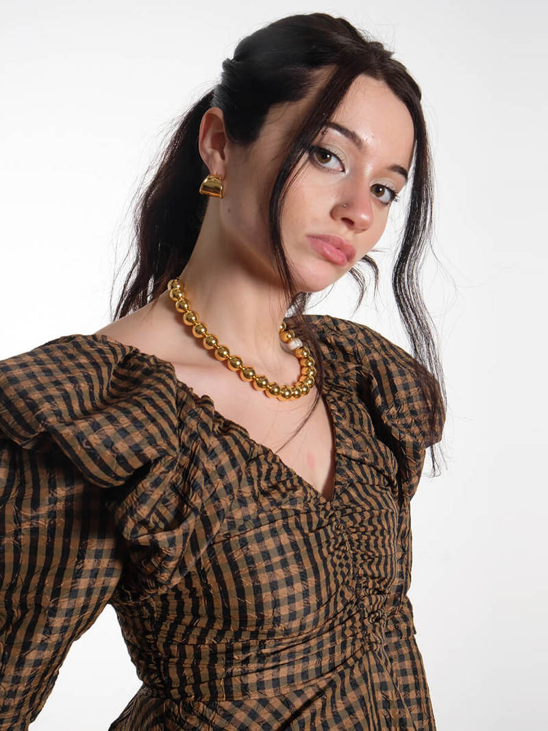 Ganni Crinkled Check Mini Dress