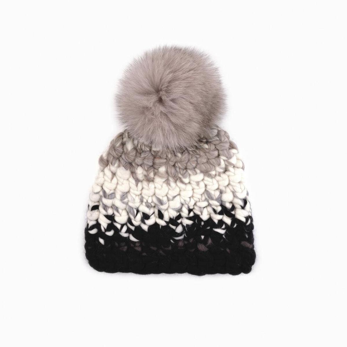 mischa lampert - browns and blacks stripe beanie + taupe xl pom - Image 5 of 5