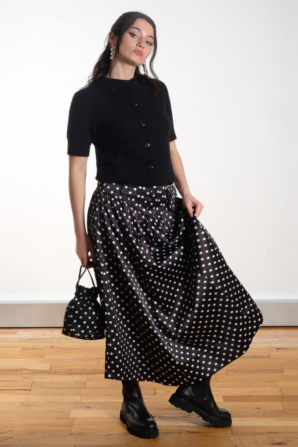 Ganni Polka-Dot Satin Corset Skirt