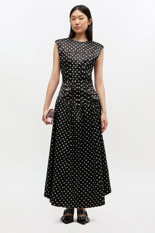 Ganni Polka-Dot Satin Corset Skirt