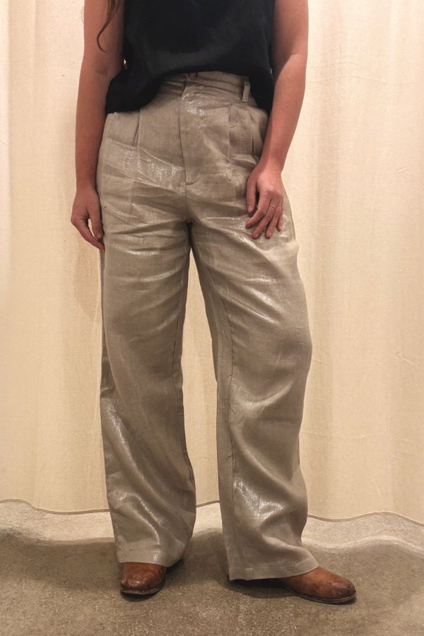 Nary Pleated High Waist Trouser - Champagne