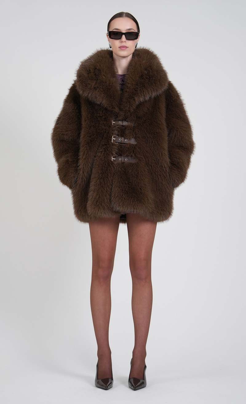 Nonchalant Label Oslo Faux Fur Jacket - Brown