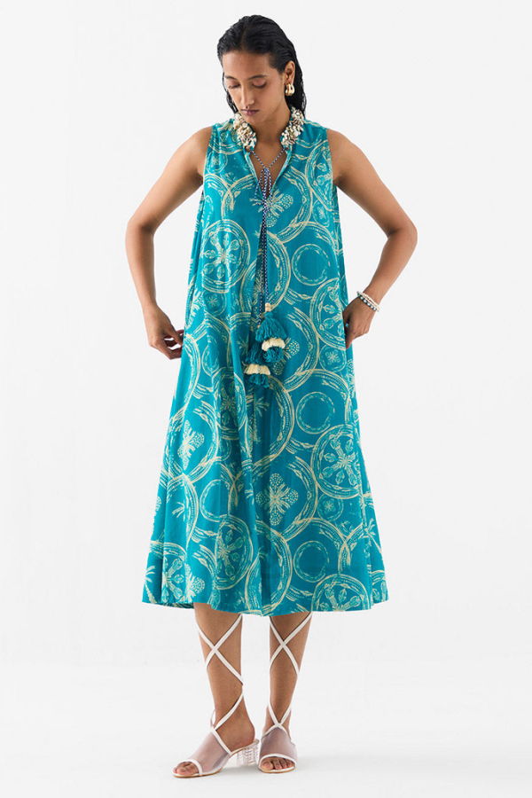 IKKIVI Coconut Palm A-Line Dress - Blue