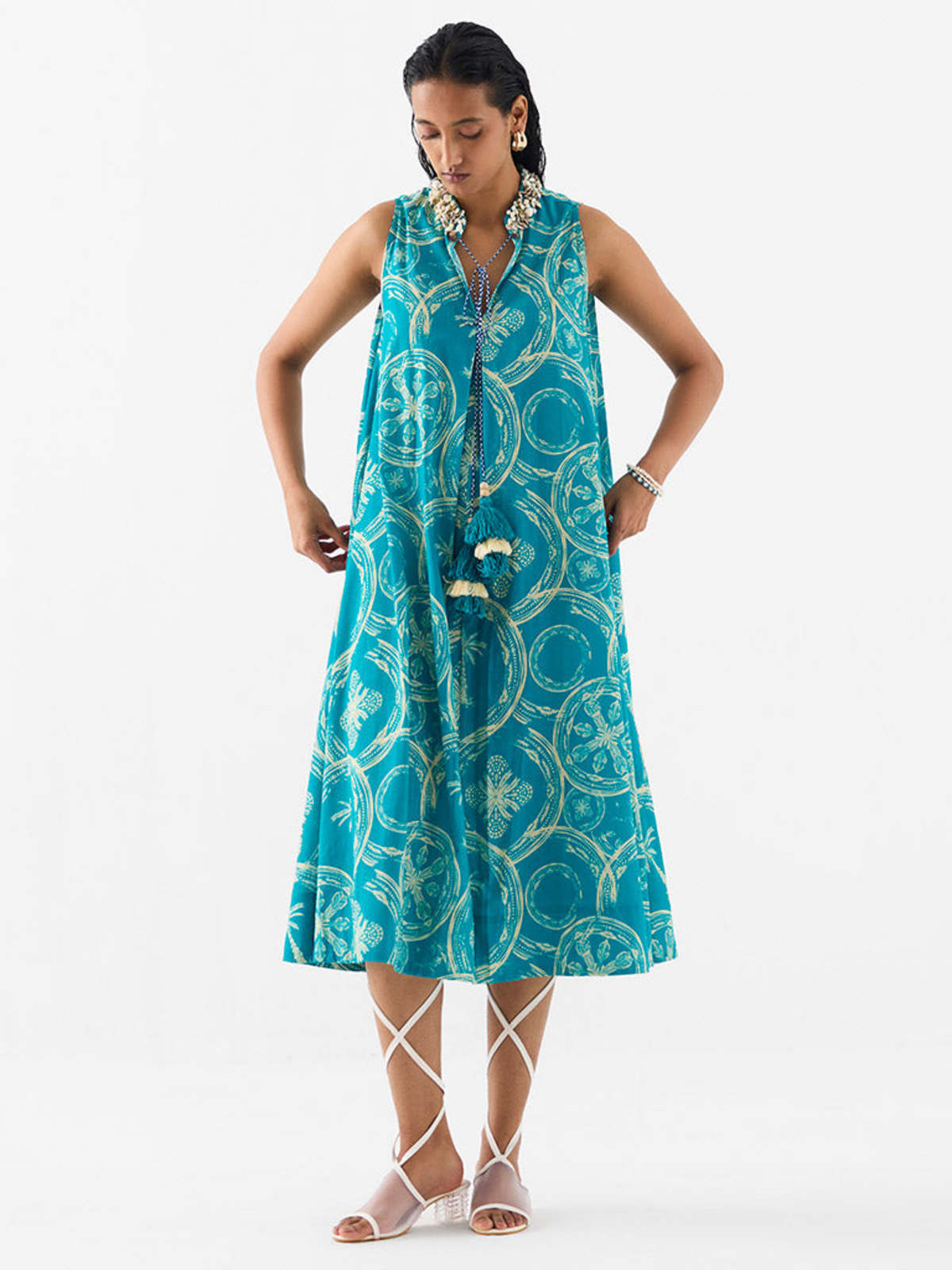 IKKIVI Coconut Palm A-Line Dress - Blue - Image 1 of 5