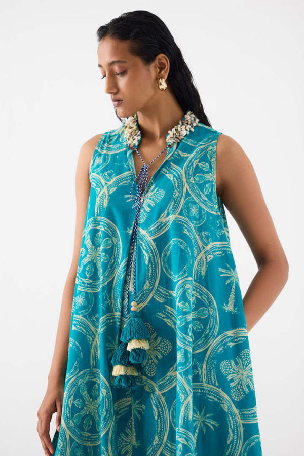 IKKIVI Coconut Palm A-Line Dress - Blue