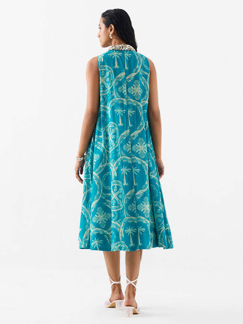 IKKIVI Coconut Palm A-Line Dress - Blue