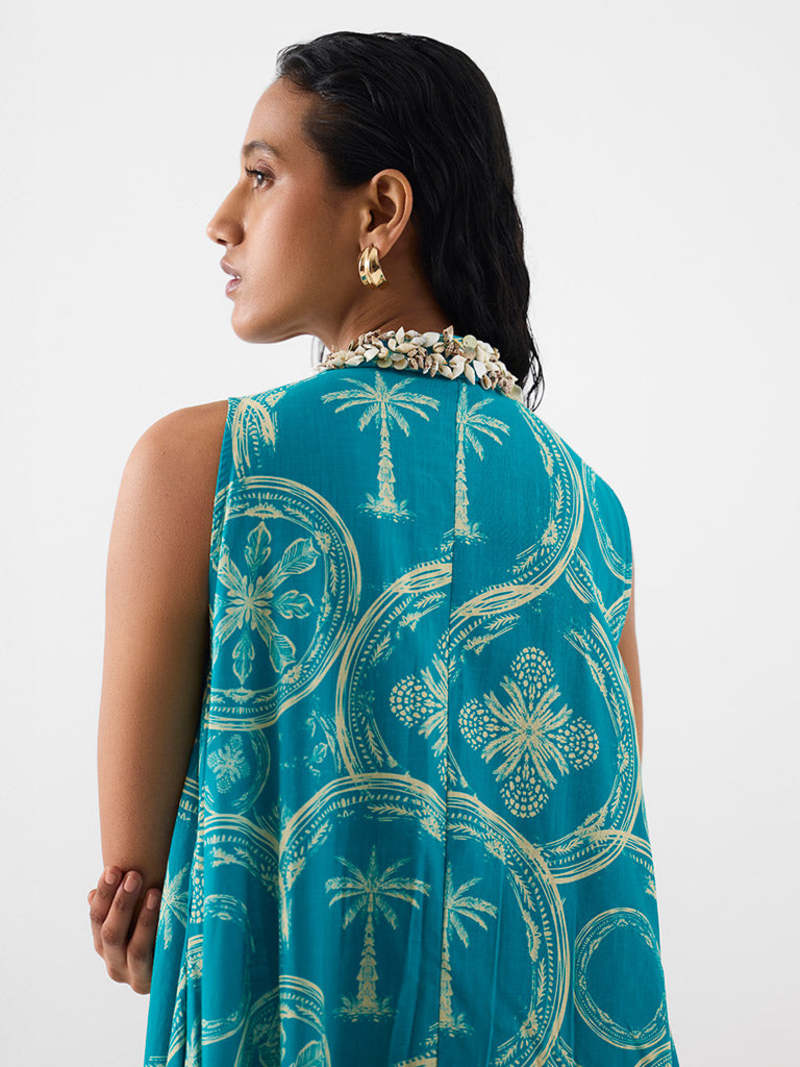 IKKIVI Coconut Palm A-Line Dress - Blue