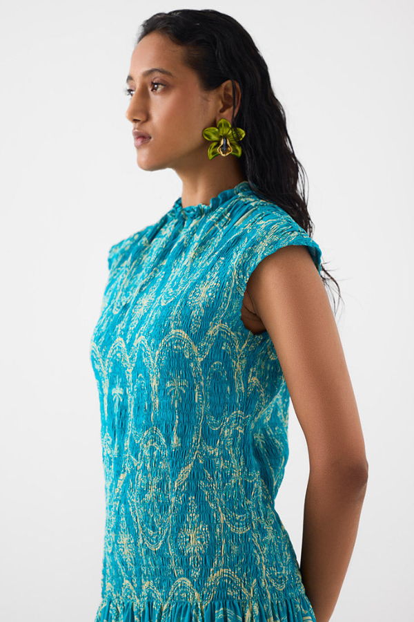 IKKIVI Coconut Palm Ruching Dress - Blue