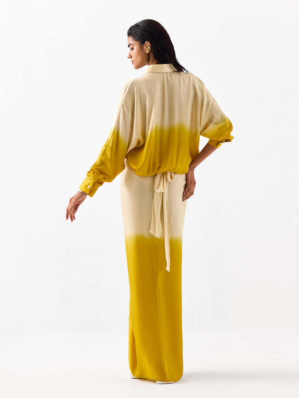 IKKIVI Dawn Draped Shirt Dress - Ivory/Mustard - Image 3 of 4