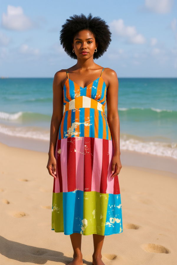 IKKIVI Long Beach Strappy Dress - Multi-Color