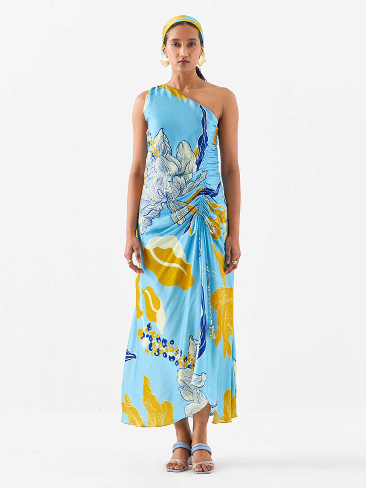 IKKIVI White Rose One Shoulder Dress - Blue - Image 1 of 4