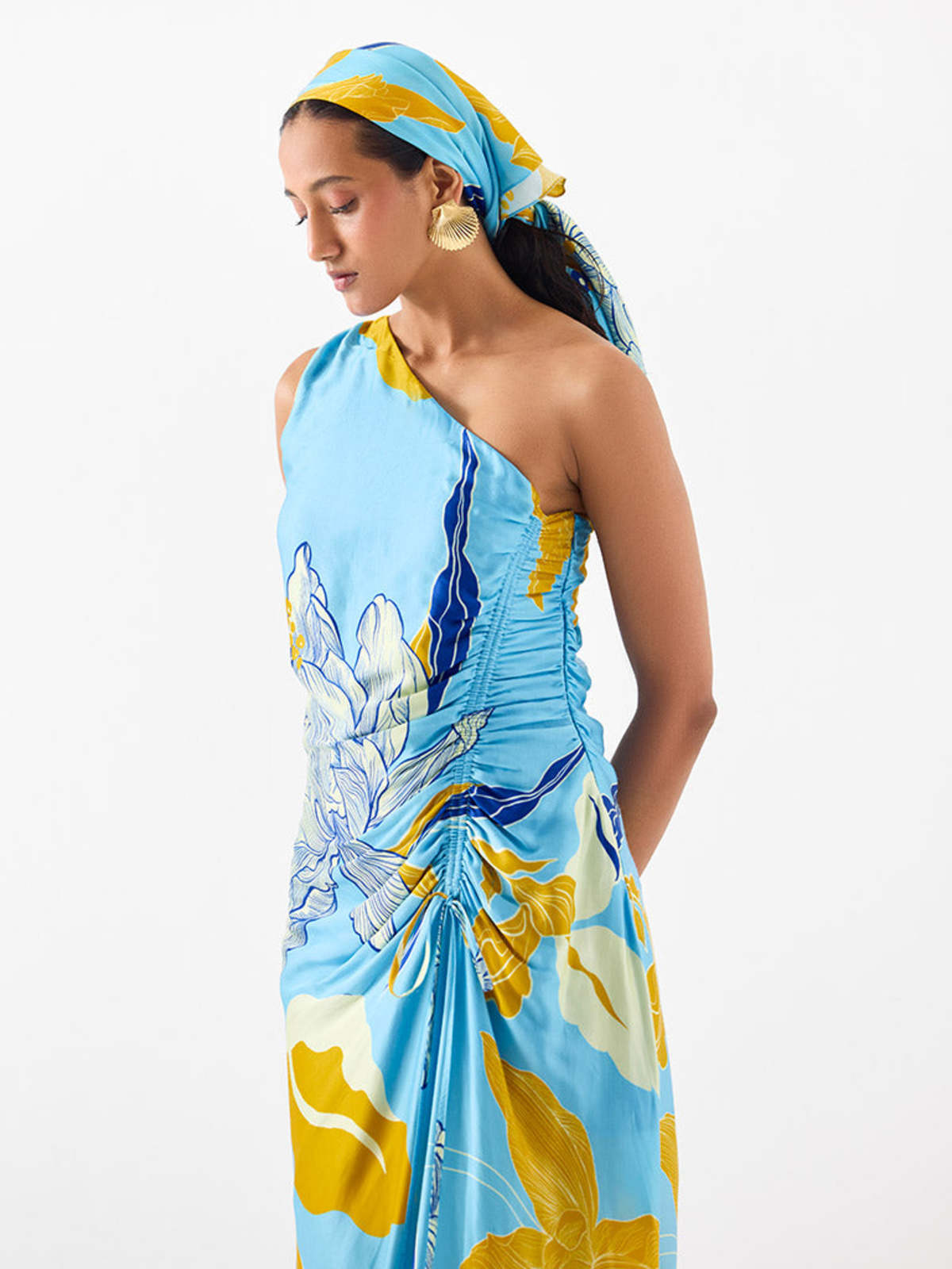 IKKIVI White Rose One Shoulder Dress - Blue - Image 2 of 4