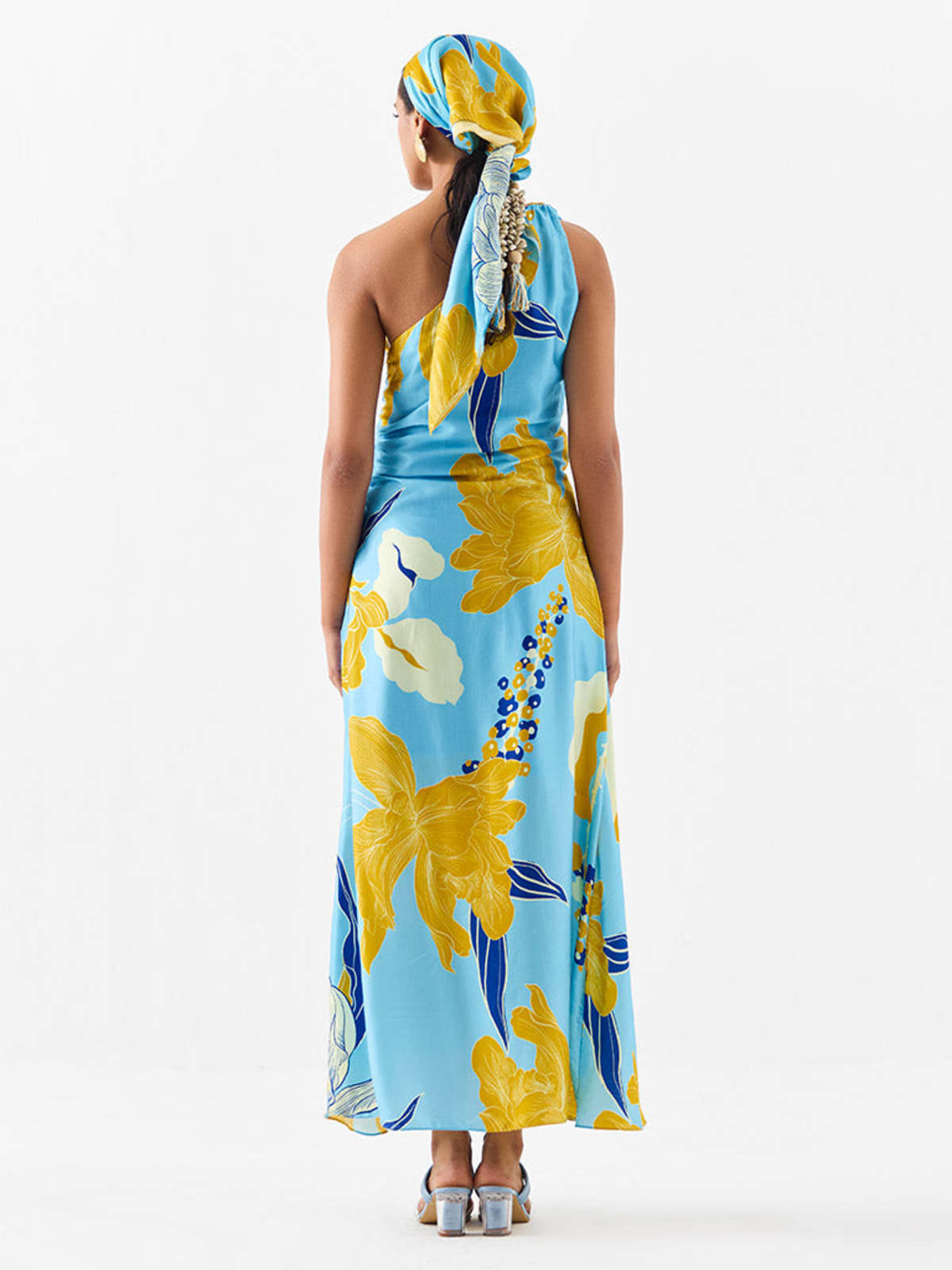 IKKIVI White Rose One Shoulder Dress - Blue - Image 3 of 4