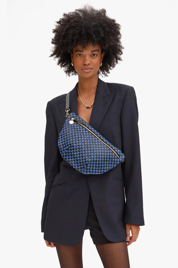Clare V. Grande Woven Checker Fanny