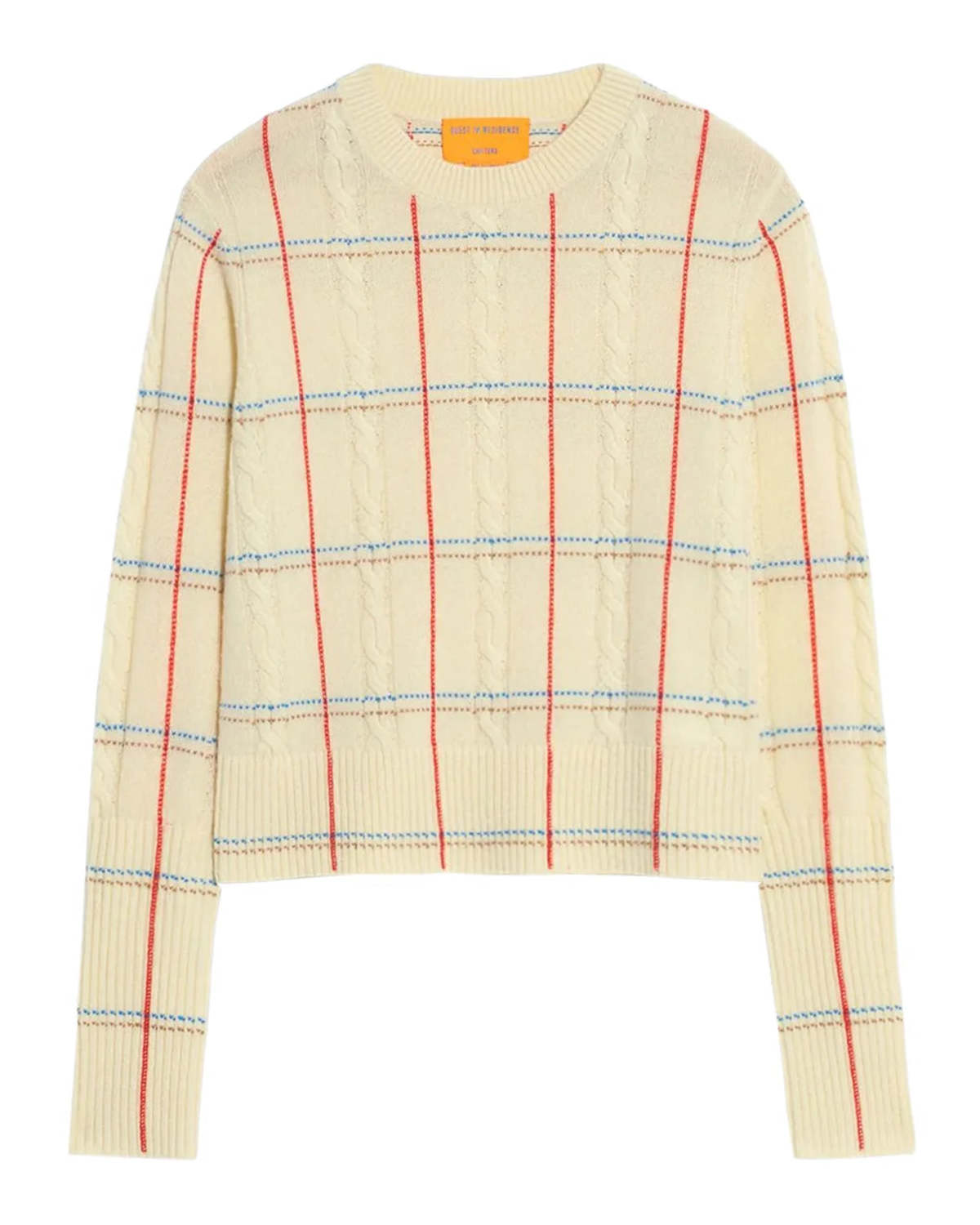 Guest in Residence Shrunken Check Crew Sweater - Cream - Image 1 of 5