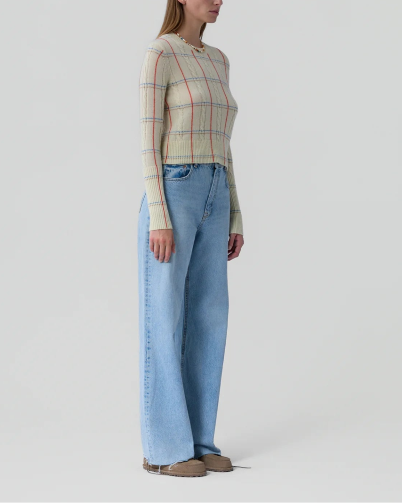 Guest in Residence Shrunken Check Crew Sweater - Cream