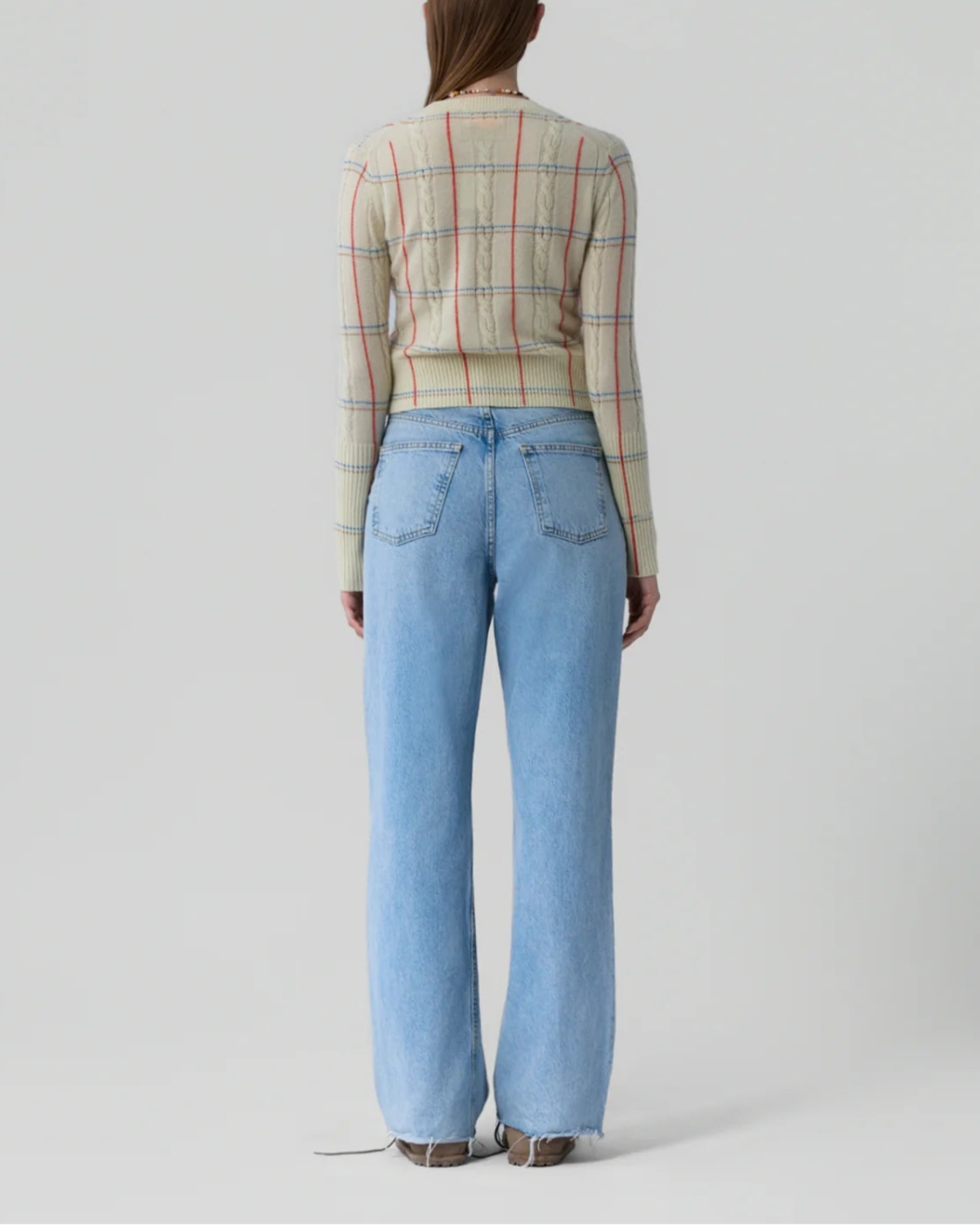 Guest in Residence Shrunken Check Crew Sweater - Cream - Image 4 of 5