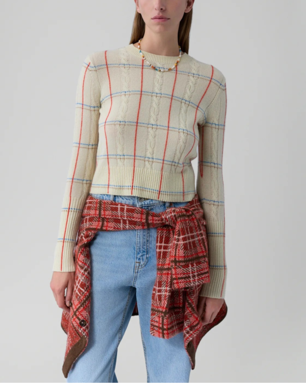 Guest in Residence Shrunken Check Crew Sweater - Cream