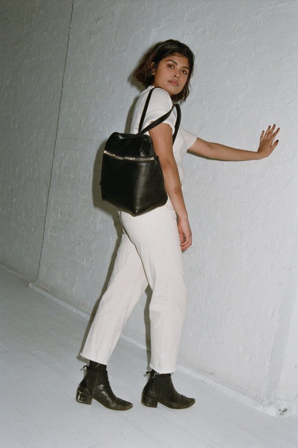 Black Large Pebbled Leather Backpack 