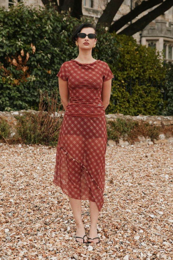 House of Sunny Retro Check Mesh Skirt - Multi