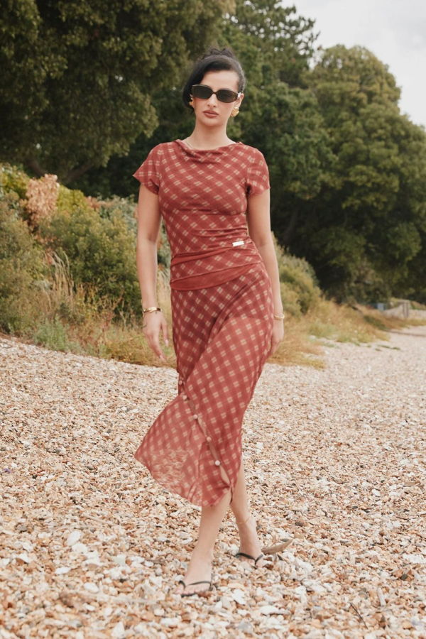 House of Sunny Retro Check Mesh Skirt - Multi