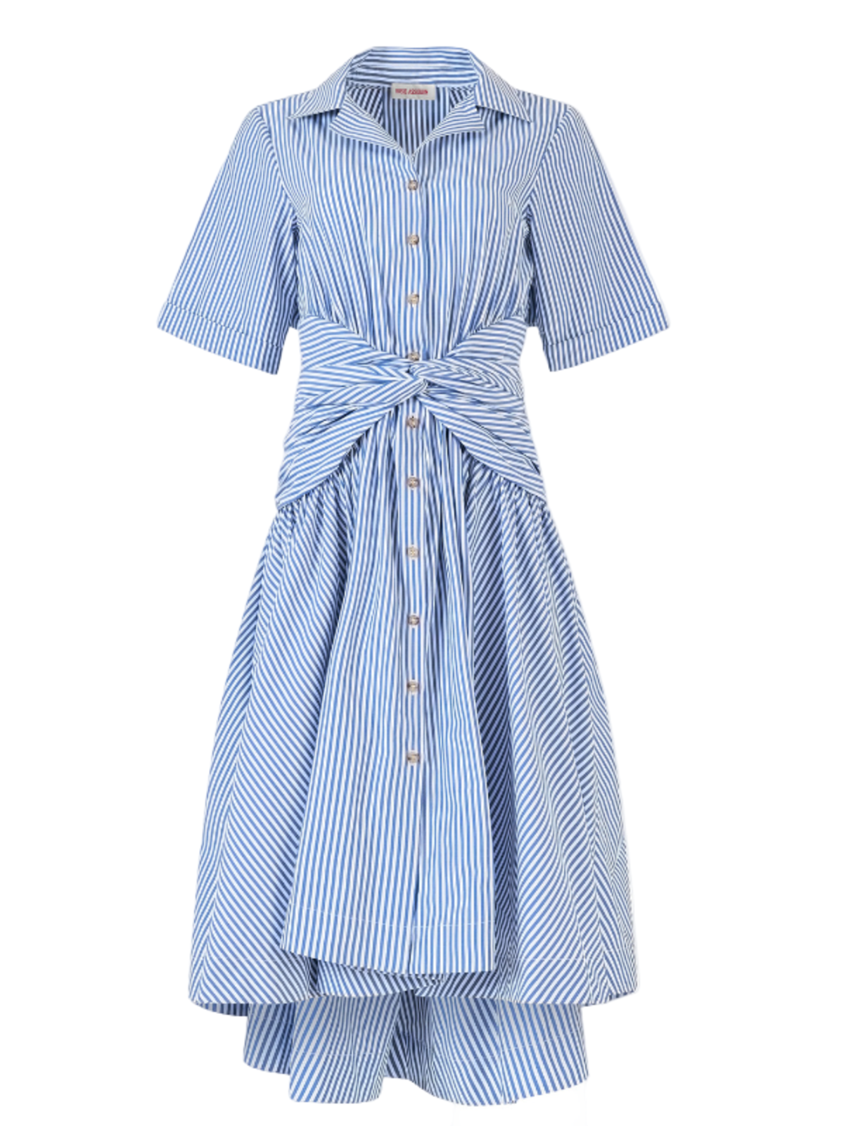 Rosie Assoulin Tie Shirt Dress - Blue Stripe - Image 1 of 4