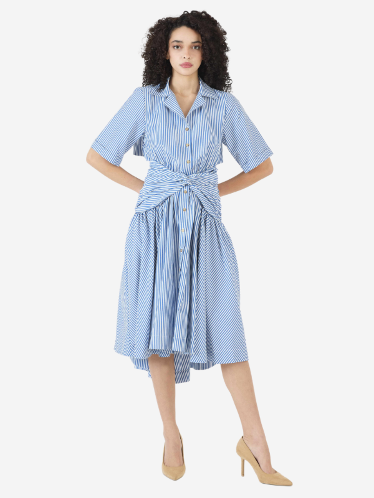 Rosie Assoulin Tie Shirt Dress - Blue Stripe - Image 2 of 4