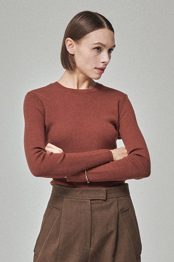 Maison De Ines Rib Wool Blend Basic Knit - Terracotta