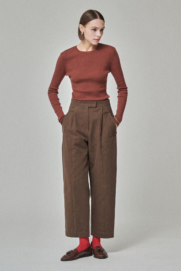 Maison De Ines Rib Wool Blend Basic Knit - Terracotta