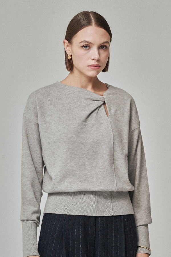 Maison De Ines Viscose Drape Knit Top - Stone Gray