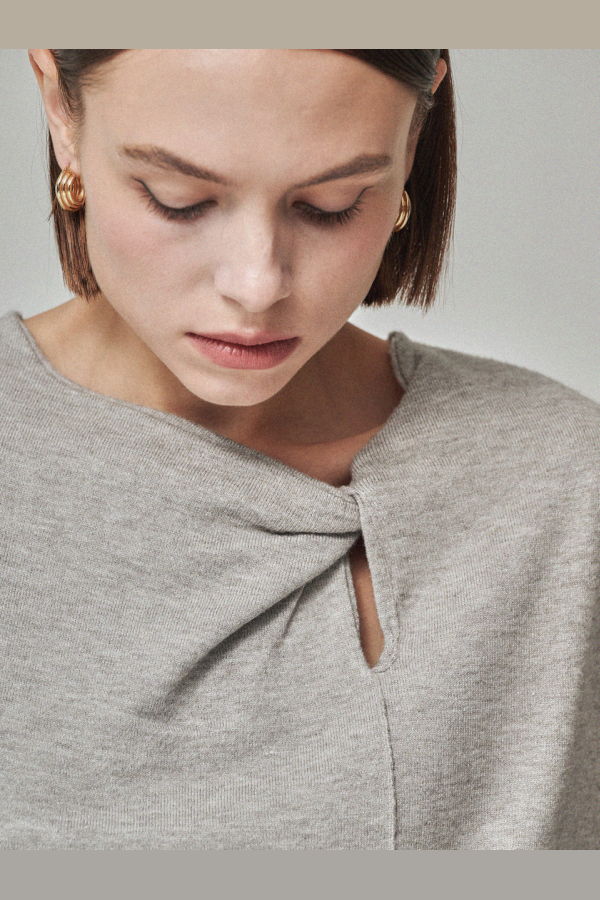 Maison De Ines Viscose Drape Knit Top - Stone Gray