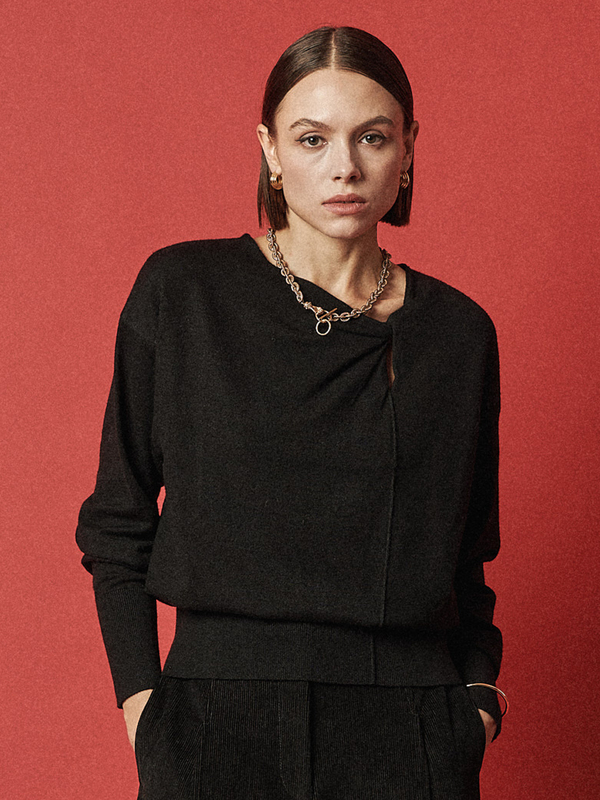 Maison De Ines Viscose Drape Knit Top - Classic Black