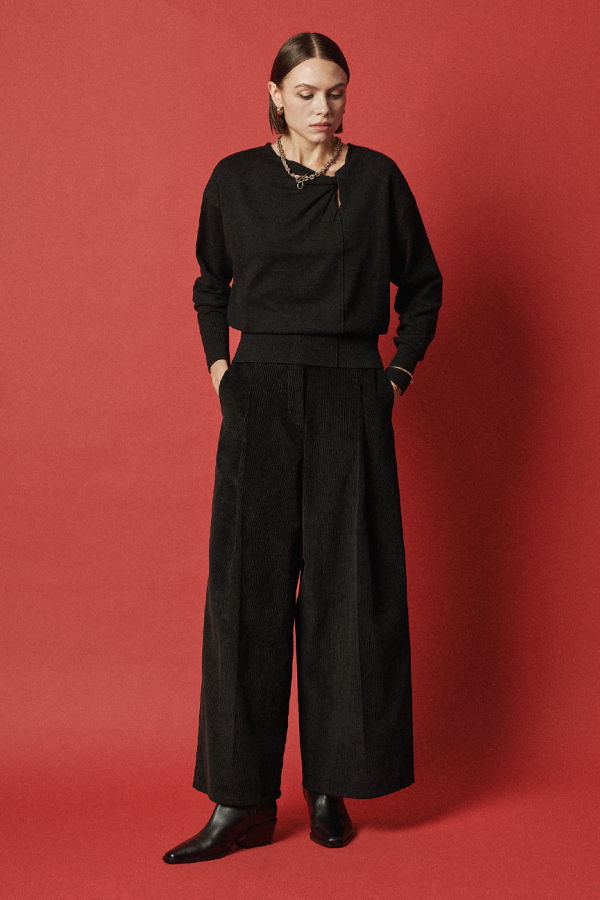 Maison De Ines Viscose Drape Knit Top - Classic Black