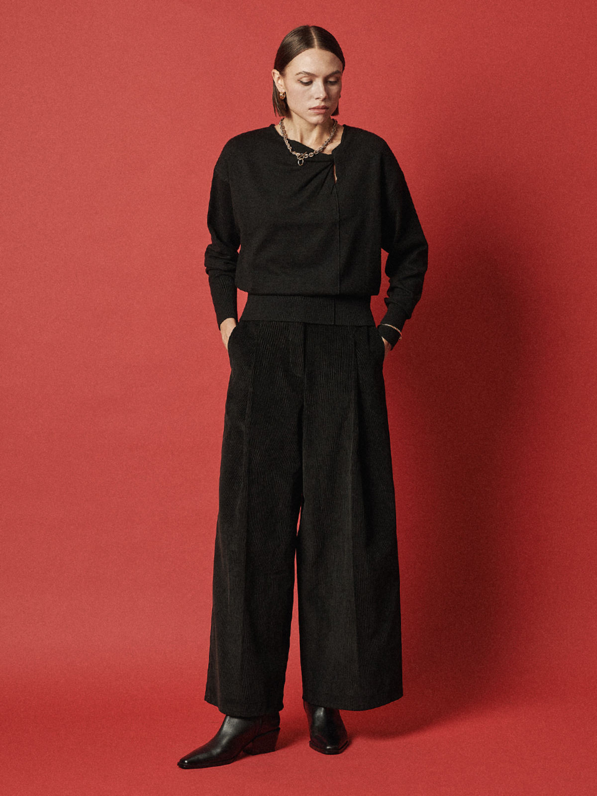 Maison De Ines Viscose Drape Knit Top - Classic Black - Image 2 of 6