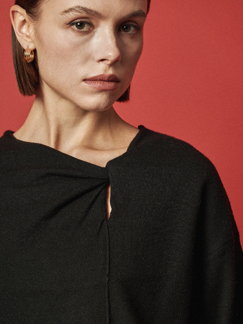 Maison De Ines Viscose Drape Knit Top - Classic Black