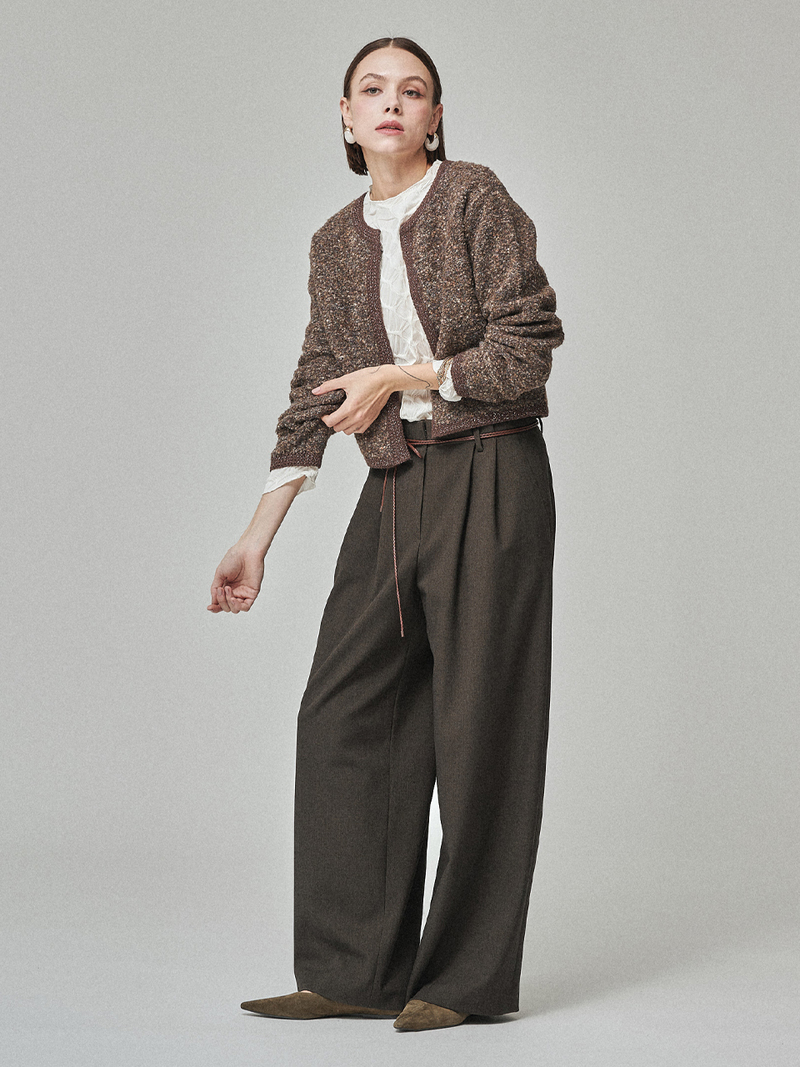 Maison De Ines Tweed Crop Cardigan - Tweed Brown